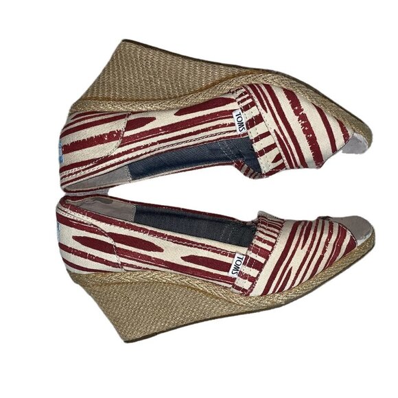 Toms Canvas Espadrille Peep Toe Wedges Size W11 - Picture 4 of 7